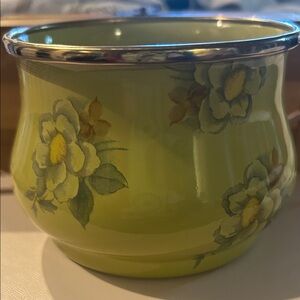 MacKenzie-Childs enamelware Yellow Green Ceramic small Bowl Flower Market rare!